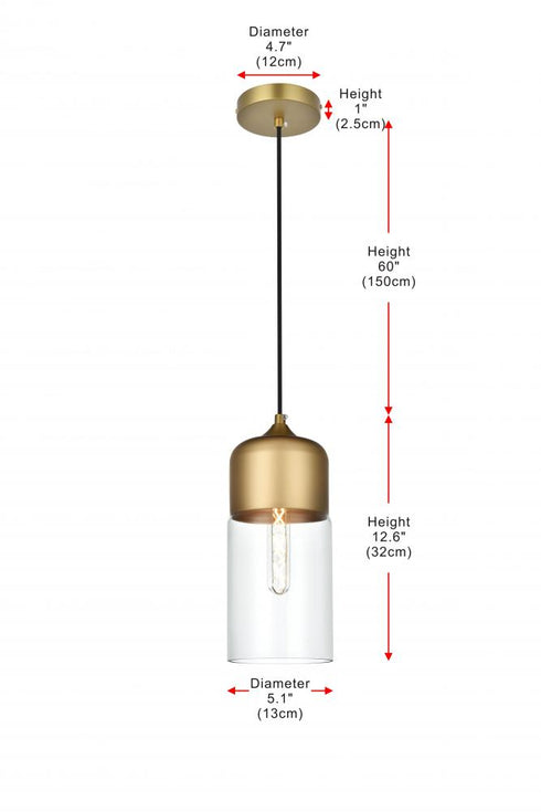 Elegant Lighting Ashwell 5 inch Pendant Clear Shade in Satin Gold in Satin Gold and Clear Finish Model: LD2240SG