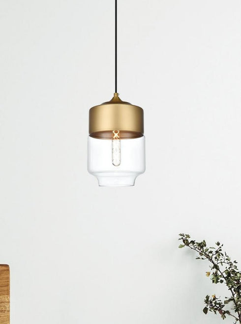 Elegant Lighting Ashwell 7 inch Pendant Clear Shade in Satin Gold in Satin Gold and Clear Finish Model: LD2241SG