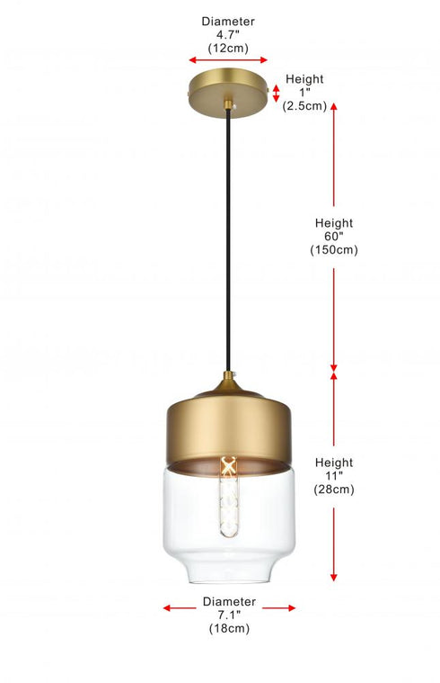 Elegant Lighting Ashwell 7 inch Pendant Clear Shade in Satin Gold in Satin Gold and Clear Finish Model: LD2241SG