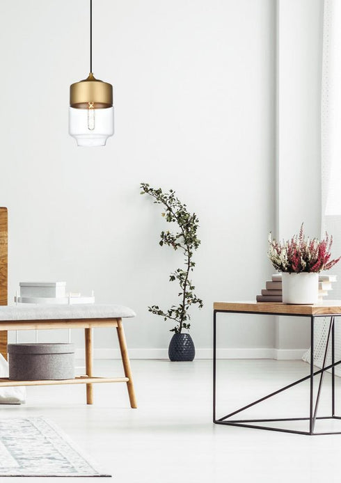 Elegant Lighting Ashwell 7 inch Pendant Clear Shade in Satin Gold in Satin Gold and Clear Finish Model: LD2241SG
