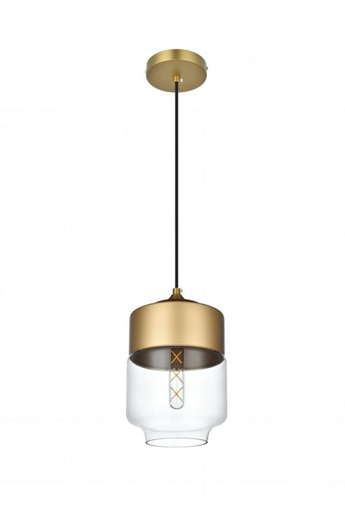Elegant Lighting Ashwell 7 inch Pendant Clear Shade in Satin Gold in Satin Gold and Clear Finish Model: LD2241SG