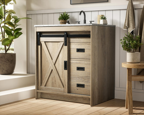 Elegant Lighting Austin Vanity Cabinet 1Dr 2Dw 30 Inch x34 Inch x22 Inch in Natural Oak Model: VF90530NT
