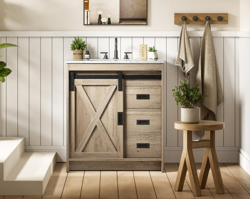 Elegant Lighting Austin Vanity Cabinet 1Dr 2Dw 30 Inch x34 Inch x22 Inch in Natural Oak Model: VF90530NT
