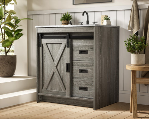 Elegant Lighting Austin Vanity Cabinet 1Dr 2Dw 30 Inch x34 Inch x22 Inch in Rustic Grey Model: VF90530RG