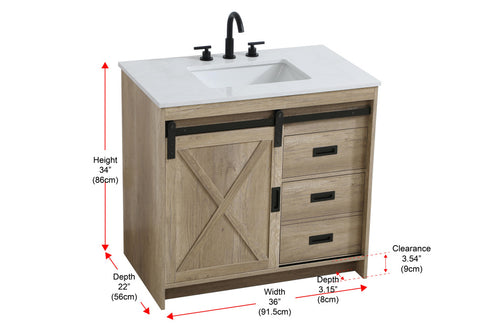 Elegant Lighting Austin Vanity Cabinet 1Dr 2Dw 36 Inch x34 Inch x22 Inch in Natural Oak Model: VF90536NT