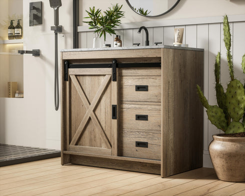 Elegant Lighting Austin Vanity Cabinet 1Dr 2Dw 36 Inch x34 Inch x22 Inch in Natural Oak Model: VF90536NT
