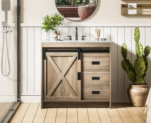 Elegant Lighting Austin Vanity Cabinet 1Dr 2Dw 36 Inch x34 Inch x22 Inch in Natural Oak Model: VF90536NT