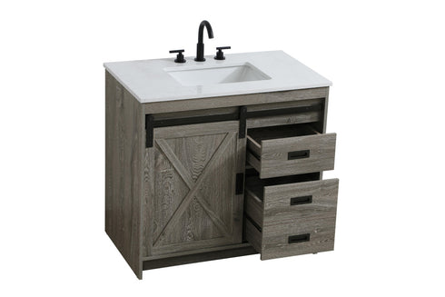 Elegant Lighting Austin Vanity Cabinet 1Dr 2Dw 36 Inch x34 Inch x22 Inch in Rustic Grey Model: VF90536RG