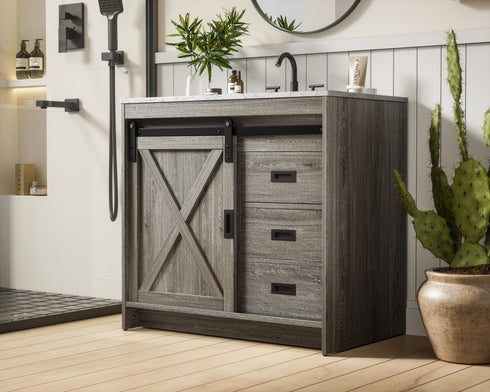 Elegant Lighting Austin Vanity Cabinet 1Dr 2Dw 36 Inch x34 Inch x22 Inch in Rustic Grey Model: VF90536RG