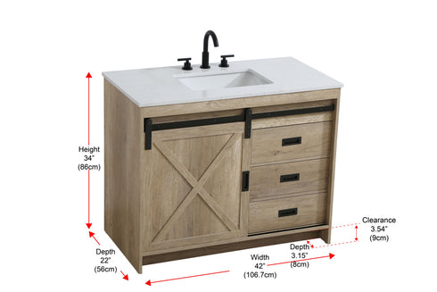 Elegant Lighting Austin Vanity Cabinet 1Dr 2Dw 42 Inch x34 Inch x22 Inch in Natural Oak Model: VF90542NT
