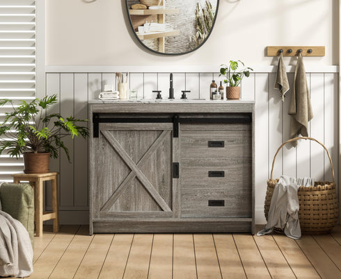 Elegant Lighting Austin Vanity Cabinet 1Dr 2Dw 42 Inch x34 Inch x22 Inch in Rustic Grey Model: VF90542RG