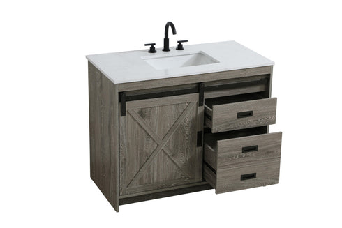 Elegant Lighting Austin Vanity Cabinet 1Dr 2Dw 42 Inch x34 Inch x22 Inch in Rustic Grey Model: VF90542RG