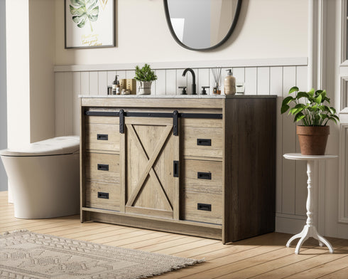 Elegant Lighting Austin Vanity Cabinet 1Dr 4Dw 48 Inch x34 Inch x22 Inch in Natural Oak Model: VF90548NT