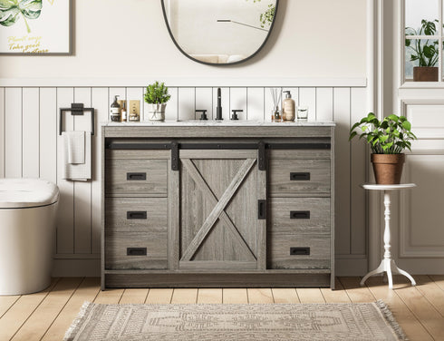 Elegant Lighting Austin Vanity Cabinet 1Dr 4Dw 48 Inch x34 Inch x22 Inch in Rustic Grey Model: VF90548RG