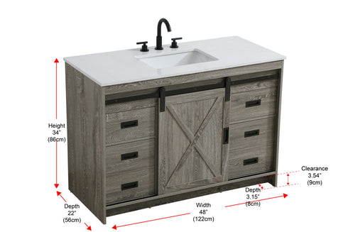 Elegant Lighting Austin Vanity Cabinet 1Dr 4Dw 48 Inch x34 Inch x22 Inch in Rustic Grey Model: VF90548RG