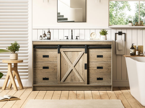 Elegant Lighting Austin Vanity Cabinet 1Dr 4Dw 54 Inch x34 Inch x22 Inch in Natural Oak Model: VF90554NT