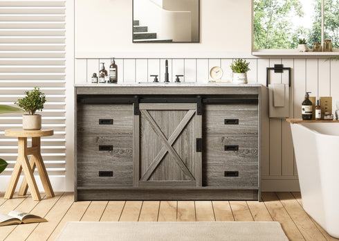 Elegant Lighting Austin Vanity Cabinet 1Dr 4Dw 54 Inch x34 Inch x22 Inch in Rustic Grey Model: VF90554RG