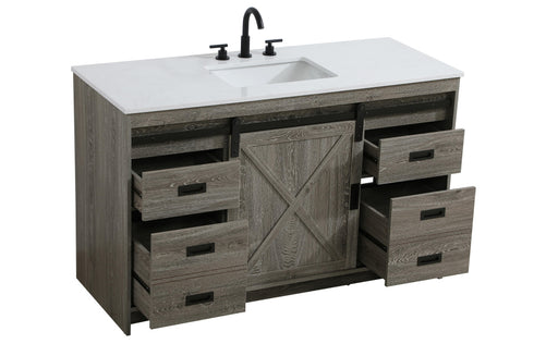Elegant Lighting Austin Vanity Cabinet 1Dr 4Dw 54 Inch x34 Inch x22 Inch in Rustic Grey Model: VF90554RG
