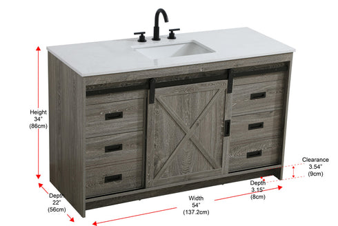 Elegant Lighting Austin Vanity Cabinet 1Dr 4Dw 54 Inch x34 Inch x22 Inch in Rustic Grey Model: VF90554RG