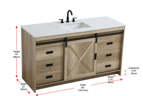 Elegant Lighting Austin Vanity Cabinet 1Dr 4Dw 60 Inch x34 Inch x22 Inch in Natural Oak Model: VF90560NT