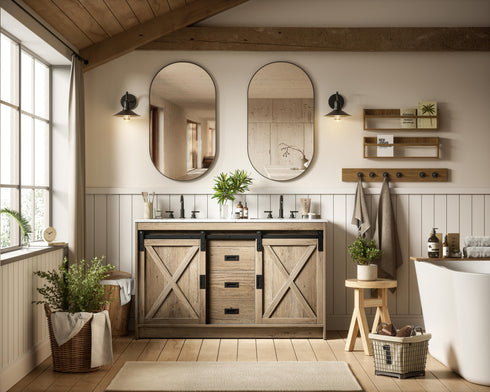 Elegant Lighting Austin Vanity Cabinet 2Dr 2Dw 54 Inch x34 Inch x22 Inch in Natural Oak Model: VF90554DNT