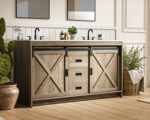 Elegant Lighting Austin Vanity Cabinet 2Dr 2Dw 60 Inch x34 Inch x22 Inch in Natural Oak Model: VF90560DNT