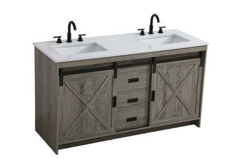 Elegant Lighting Austin Vanity Cabinet 2Dr 2Dw 60 Inch x34 Inch x22 Inch in Rustic Grey Model: VF90560DRG