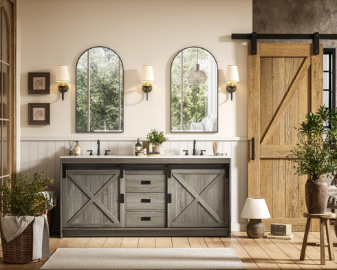 Elegant Lighting Austin Vanity Cabinet 2Dr 2Dw 72 Inch x34 Inch x22 Inch in Rustic Grey Model: VF90572DRG