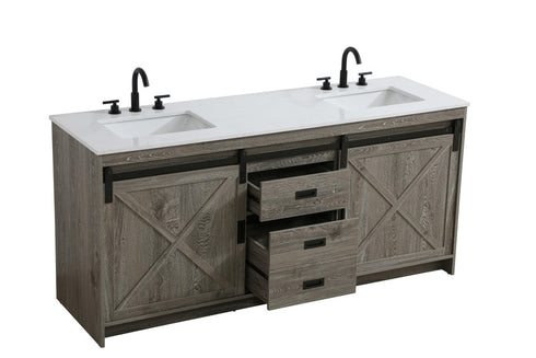 Elegant Lighting Austin Vanity Cabinet 2Dr 2Dw 72 Inch x34 Inch x22 Inch in Rustic Grey Model: VF90572DRG