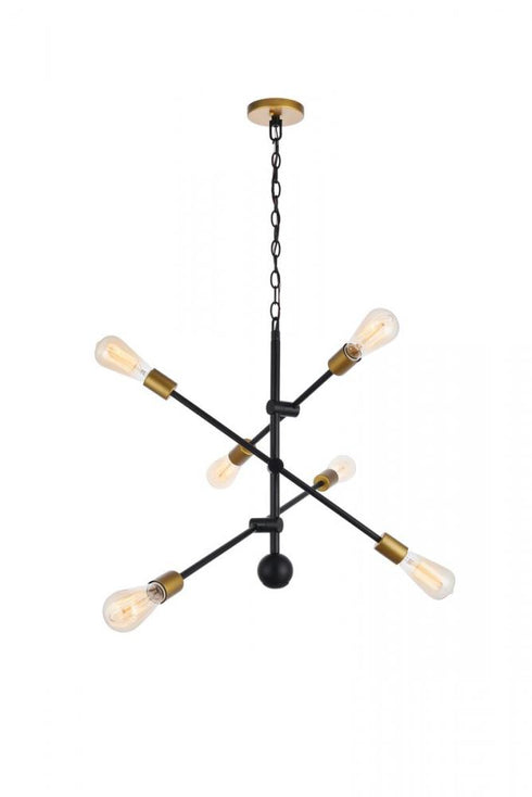 Elegant Lighting Axel 6 Lights Black Pendant in Black and Brass Finish Model: LD8006D29BK