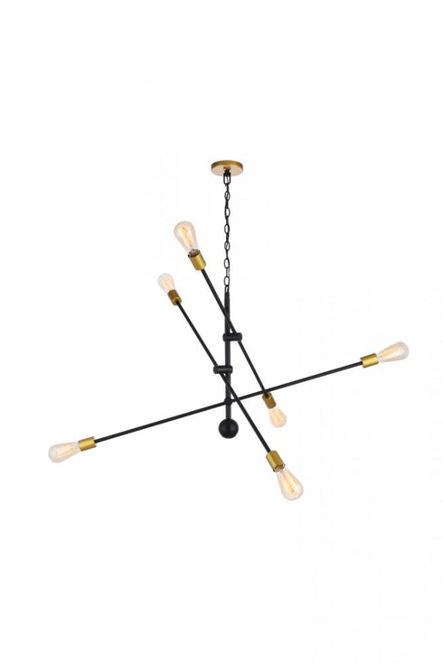 Elegant Lighting Axel 6 Lights Black Pendant in Black and Brass Finish Model: LD8009D42BK