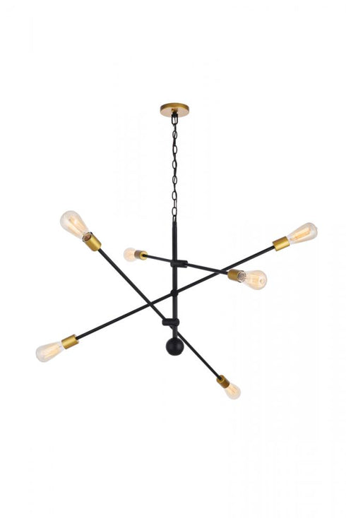 Elegant Lighting Axel 6 Lights Black Pendant in Black and Brass Finish Model: LD8009D42BK