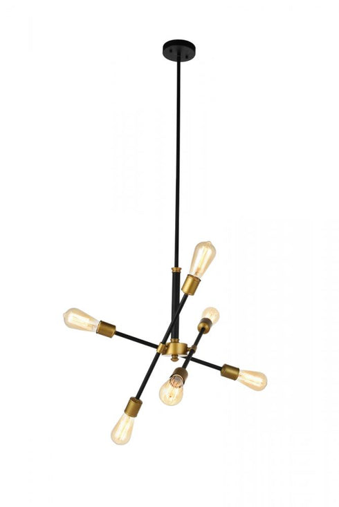 Elegant Lighting Axel 6 Lights Black Pendant in Black and Brass Finish Model: LD8015D18BK