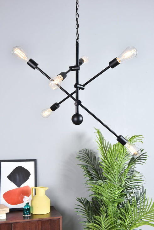Elegant Lighting Axel 6 lights black pendant with chain Model: LD8006D29BLA