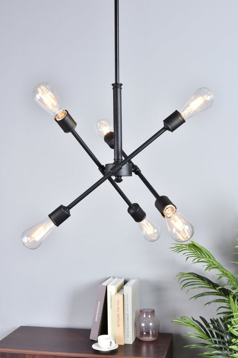 Elegant Lighting Axel 6 lights black pendant with hanging rod Model: LD8015D18BLA