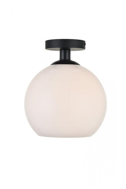 Elegant Lighting Baxter 1 Light Black Flush Mount With Frosted White Glass in Black and Frosted White Finish Model: LD2211BK