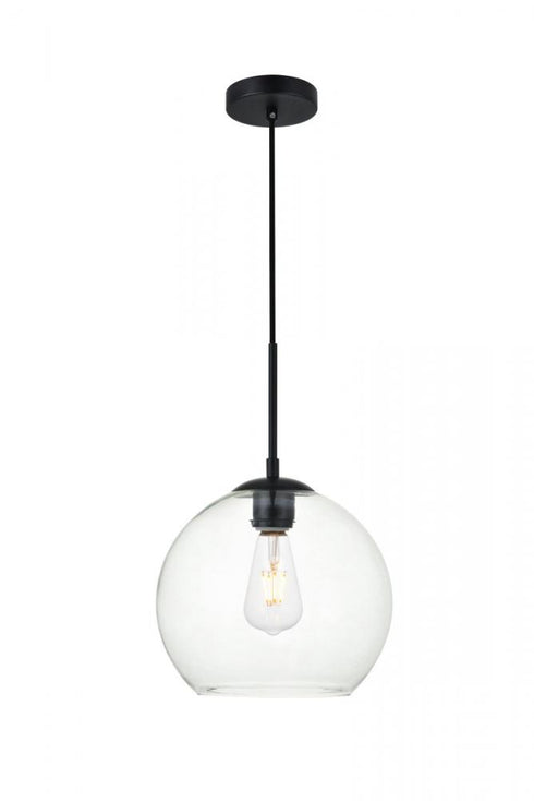 Elegant Lighting Baxter 1 Light Black Pendant With Clear Glass in Black and Clear Finish Model: LD2212BK