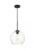 Elegant Lighting Baxter 1 Light Black Pendant With Clear Glass in Black and Clear Finish Model: LD2212BK