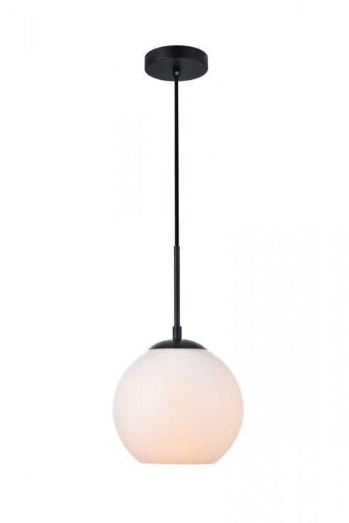 Elegant Lighting Baxter 1 Light Black Pendant With Frosted White Glass in Black and Frosted White Finish Model: LD2207BK