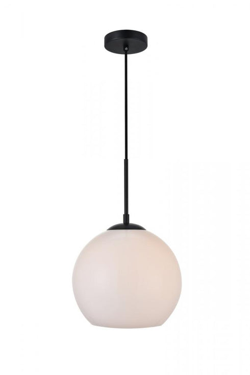 Elegant Lighting Baxter 1 Light Black Pendant With Frosted White Glass in Black and Frosted White Finish Model: LD2213BK