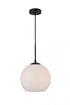 Elegant Lighting Baxter 1 Light Black Pendant With Frosted White Glass in Black and Frosted White Finish Model: LD2213BK