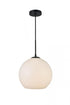 Elegant Lighting Baxter 1 Light Black Pendant With Frosted White Glass in Black and Frosted White Finish Model: LD2225BK