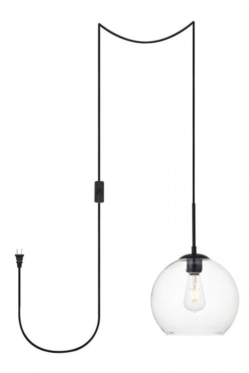 Elegant Lighting Baxter 1 Light in Black plug in Pendant With Clear Glass Model: LDPG2212BK