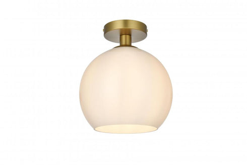 Elegant Lighting Baxter 10 inch Flush Mount Frosted White Shade in Satin Gold in Satin Gold and Frosted White Finish Model: LD2211SG