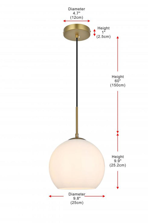 Elegant Lighting Baxter 10 inch Pendant Frosted White Shade in Satin Gold in Satin Gold and Frosted White Finish Model: LD2213SG