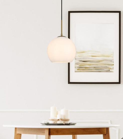 Elegant Lighting Baxter 10 inch Pendant Frosted White Shade in Satin Gold in Satin Gold and Frosted White Finish Model: LD2213SG