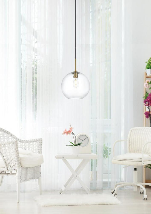 Elegant Lighting Baxter 12 inch Pendant Clear Shade in Satin Gold in Satin Gold and Clear Finish Model: LD2224SG