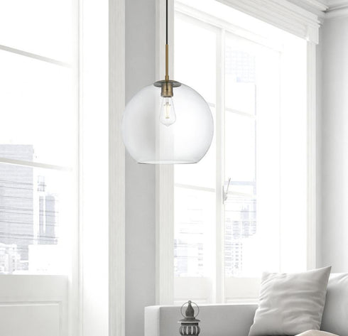 Elegant Lighting Baxter 14 inch Pendant Clear Shade in Satin Gold in Satin Gold and Clear Finish Model: LD2216SG