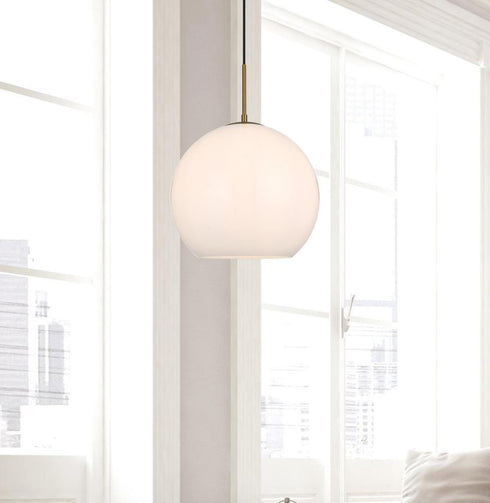 Elegant Lighting Baxter 14 inch Pendant Frosted White Shade in Satin Gold in Satin Gold and Frosted White Finish Model: LD2217SG