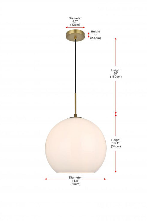 Elegant Lighting Baxter 14 inch Pendant Frosted White Shade in Satin Gold in Satin Gold and Frosted White Finish Model: LD2217SG